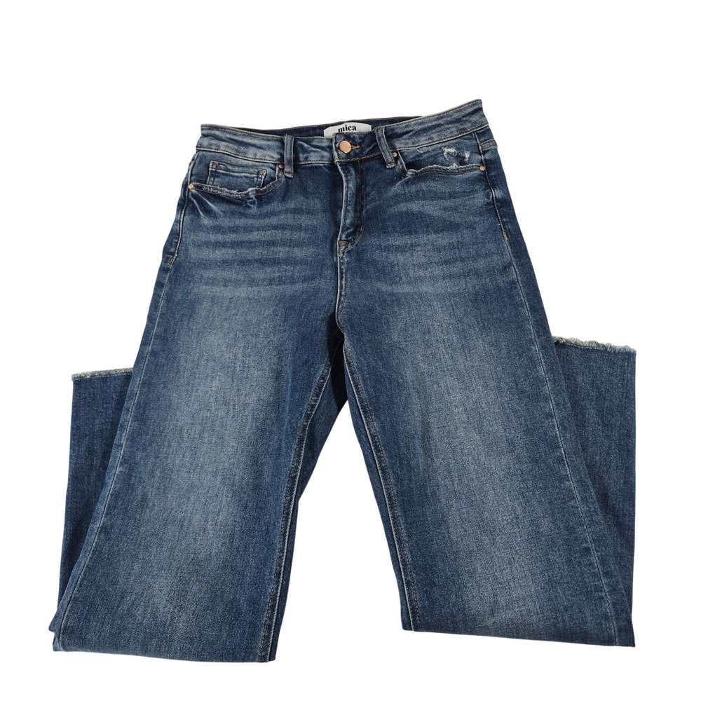 Mica Los Angeles Straight Leg Raw Hem Distressed Jeans Blue MDP-T203M Size 29